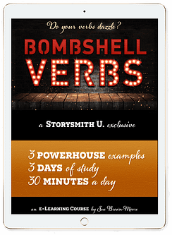 ipad showing Bombshell Verbs e-course by Sue Brown-Moore