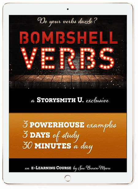 ipad showing Bombshell Verbs e-course by Sue Brown-Moore