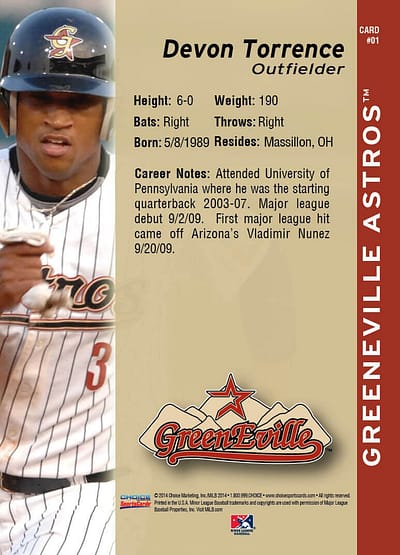 baseball card featuring Devon Torrence