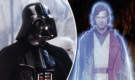 Vader next to ghost-Anakin in Return of the Jedi